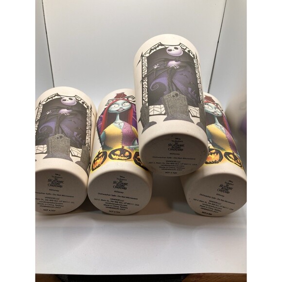 Set Of 4 Disney Nightmare Before Christmas Jack Sally Tan Plastic Drinking Cups - Picture 4 of 7